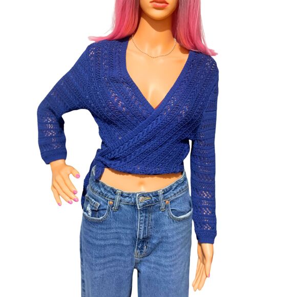 Blue crochet tie-front bolero shrug cardigan medium - Picture 8 of 12